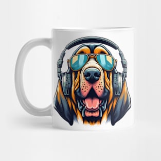 Grinning Bloodhound as Smiling DJ with Headphones Mug